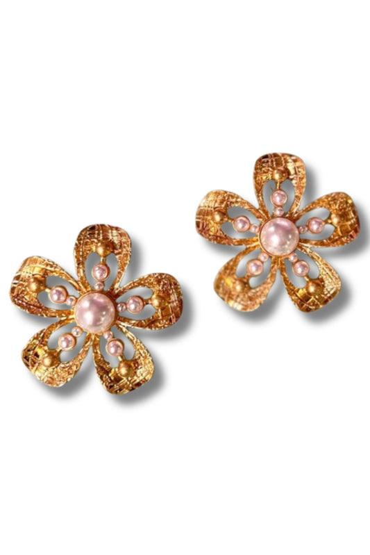 Gold Pearl Accented Flower Earrings *FINAL SALE*