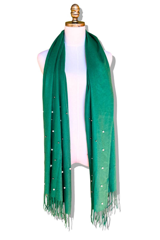 Green Pearl Embellished Scarf