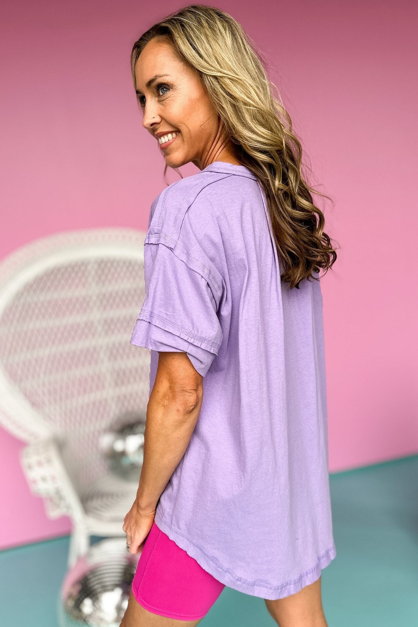 lavender Snap Button V Neck Raw Hem Top, BUTTON DETAIL, raw hem, easy fit, v neck, must have, shop style your senses by mallory fitzsimmons