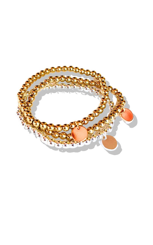 Gold Multi Ball Disc Detail Bracelet Stack