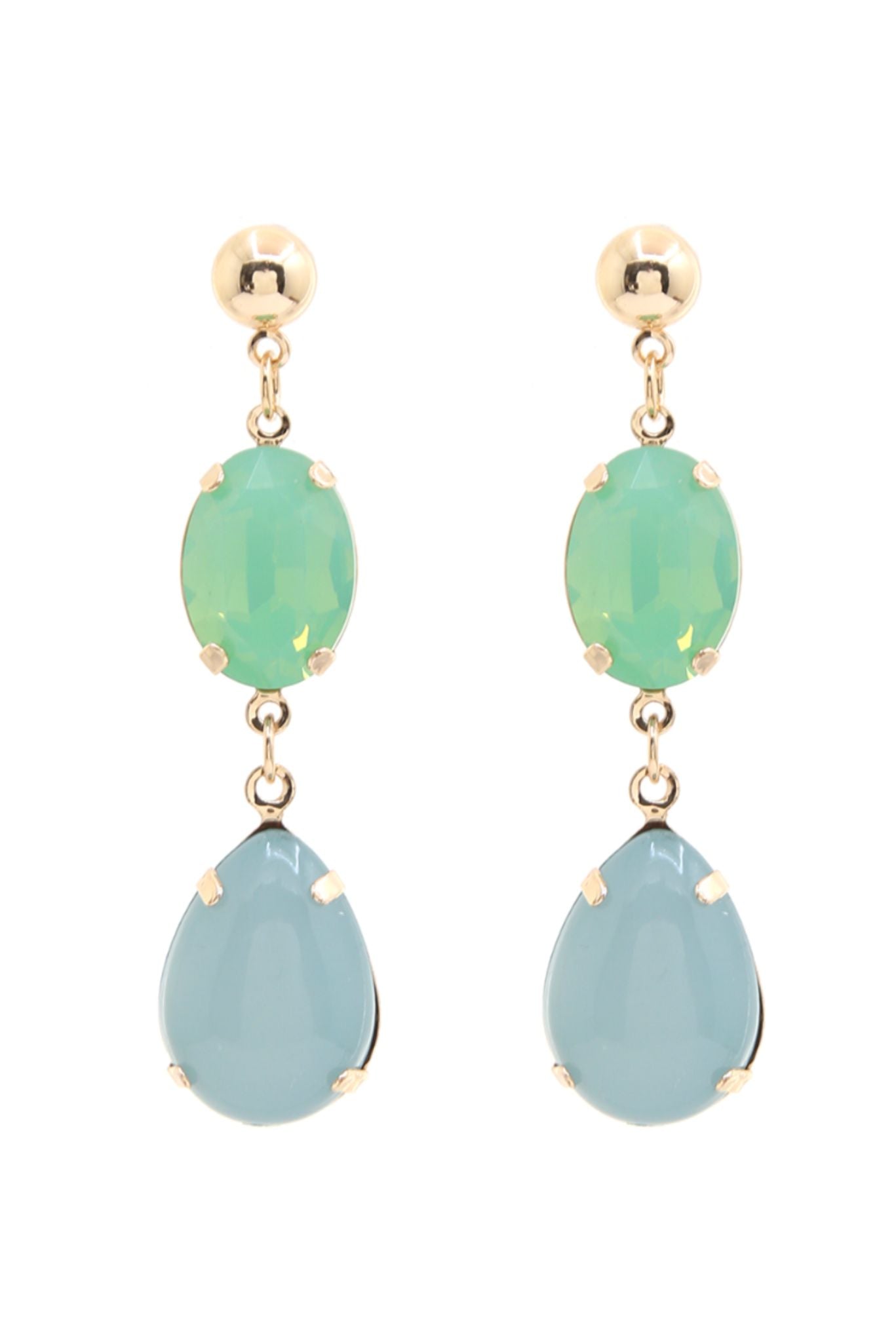 Mint Dangle Teardrop Contrast Gemstone Earrings
