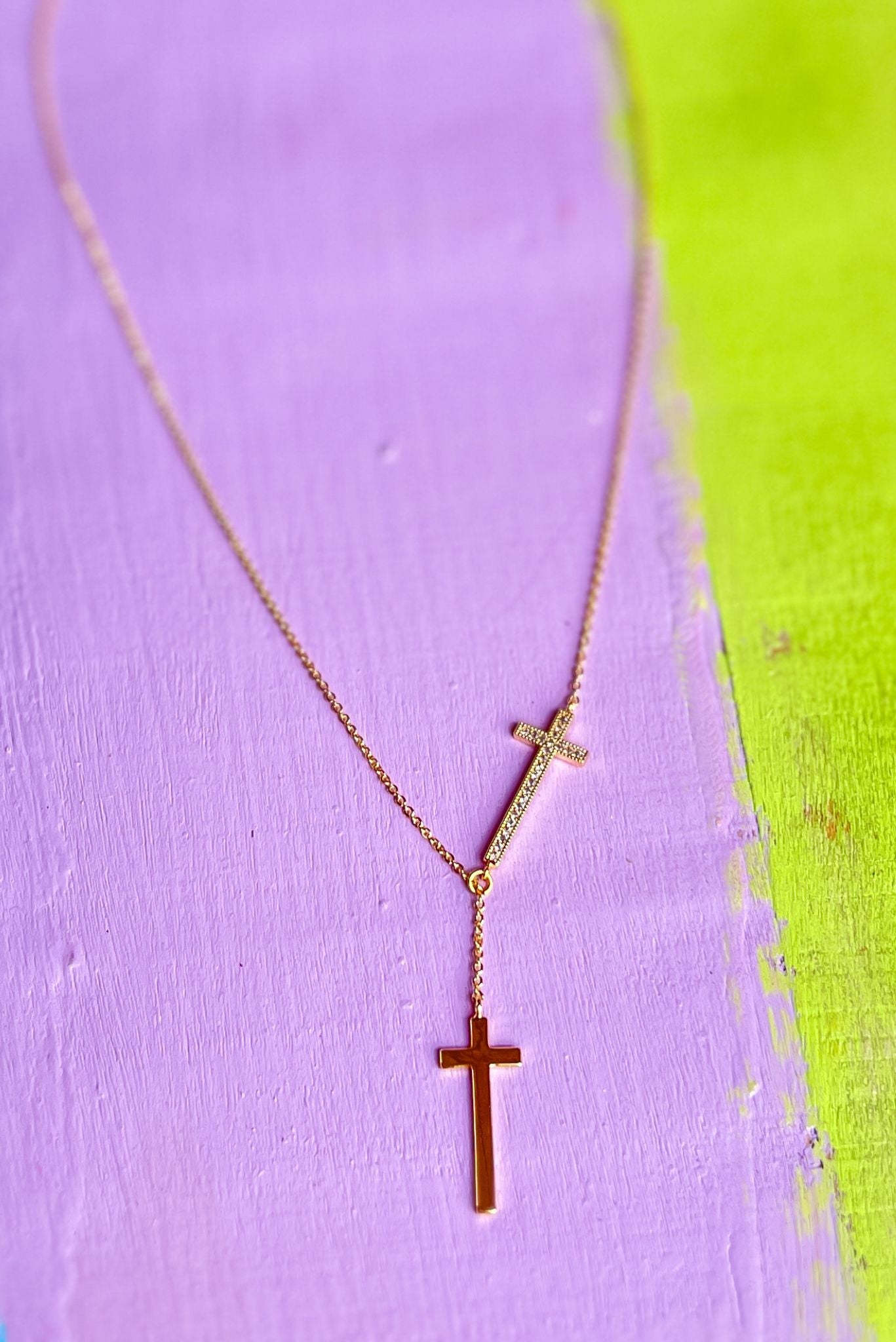 Gold Double Cross Necklace *FINAL SALE*