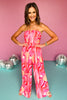 Fuchsia Strapless Smocked Back Bodice Wide Leg Jumpsuit, jumpsuit, romper, strapless jumpsuit, strapless romper, smocked back, smocked back jumpsuit, smocked back romper, wide leg jumpsuit, wide leg romper, fuchsia print jumpsuit, fuchsia print romper, must have jumpsuit, elevated jumpsuit, elevated style, summer jumpsuit, summer style, Shop Style Your Senses by Mallory Fitzsimmons, SSYS by Mallory Fitzsimmons