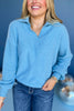 Blue V Neck Collared Brushed Knit Long Sleeve Top, must have top, must have cozy top, must have style, elevated top, elevated cozy, winter style, cold style, mom style, shop style your senses by mallory fitzsimmons