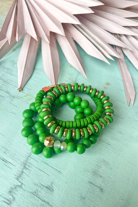 Kelly Green Gold Accent Beaded Bracelet Stack, accessories, bracelets, shop style your senses by mallory fitzsimmons