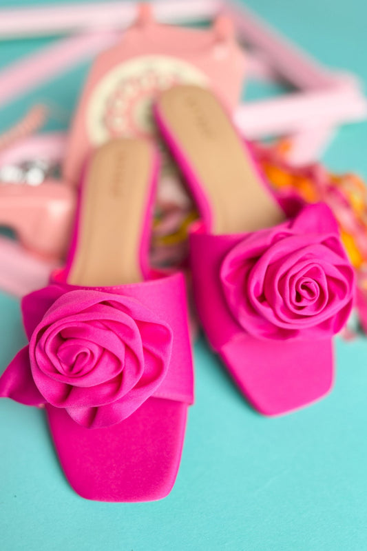 Hot Pink Flower Detail Slide Sandals, summer sandal, slide sandal, new arrival, must have, shop style your senses by mallory fitzsimmons