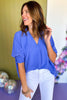 Blue Boxy Collared Smocked Sleeve Cuffs Blouse, must have top, must have style, office style, spring fashion, elevated style, elevated top, mom style, work top, shop style your senses by mallory fitzsimmons