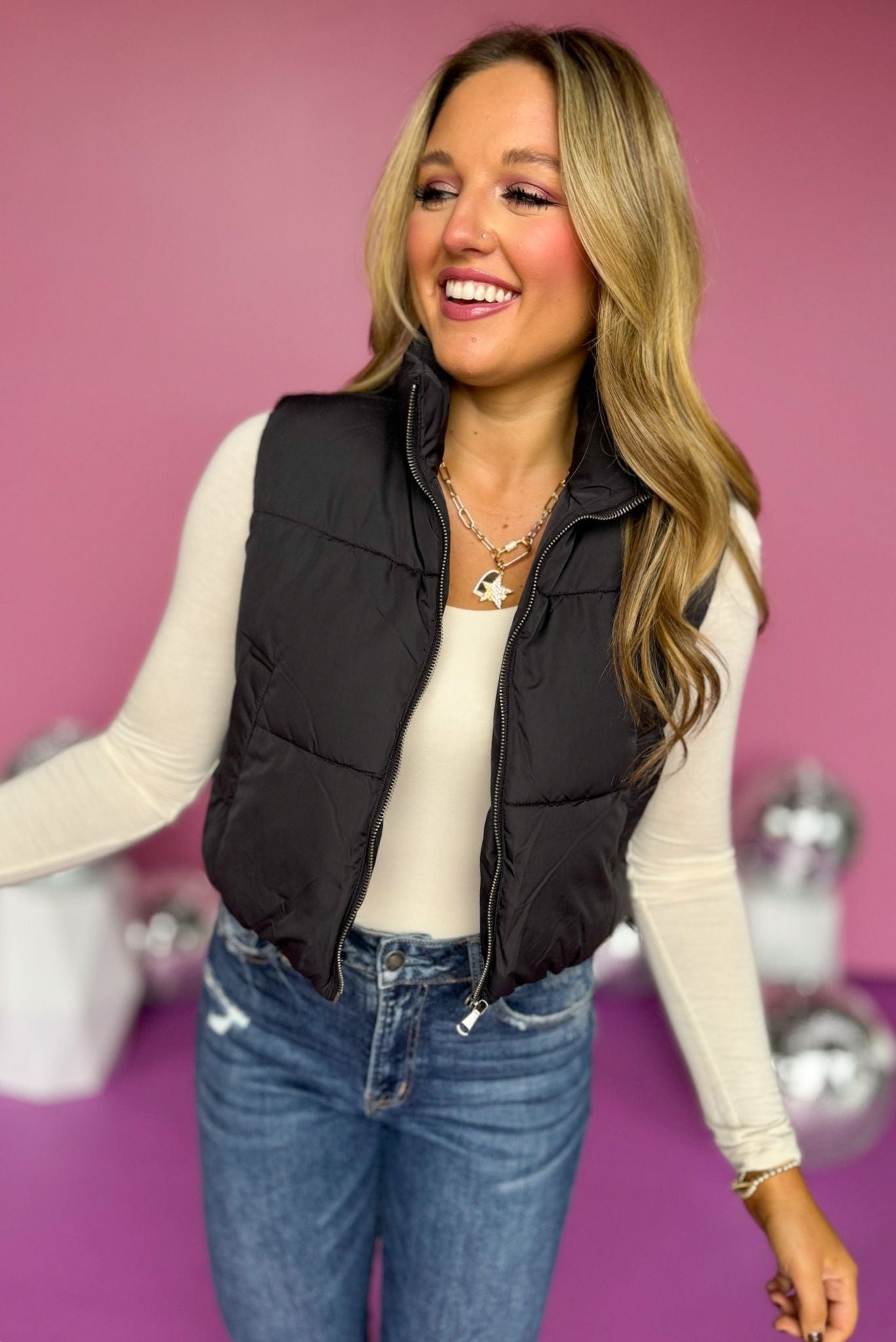 Black Puffer Vest, must have vest, must have style, elevated style, elevated vest, fall style, fall fashion, fall vest, puffer vest, mom style, shop style your senses by mallory fitzsimmons