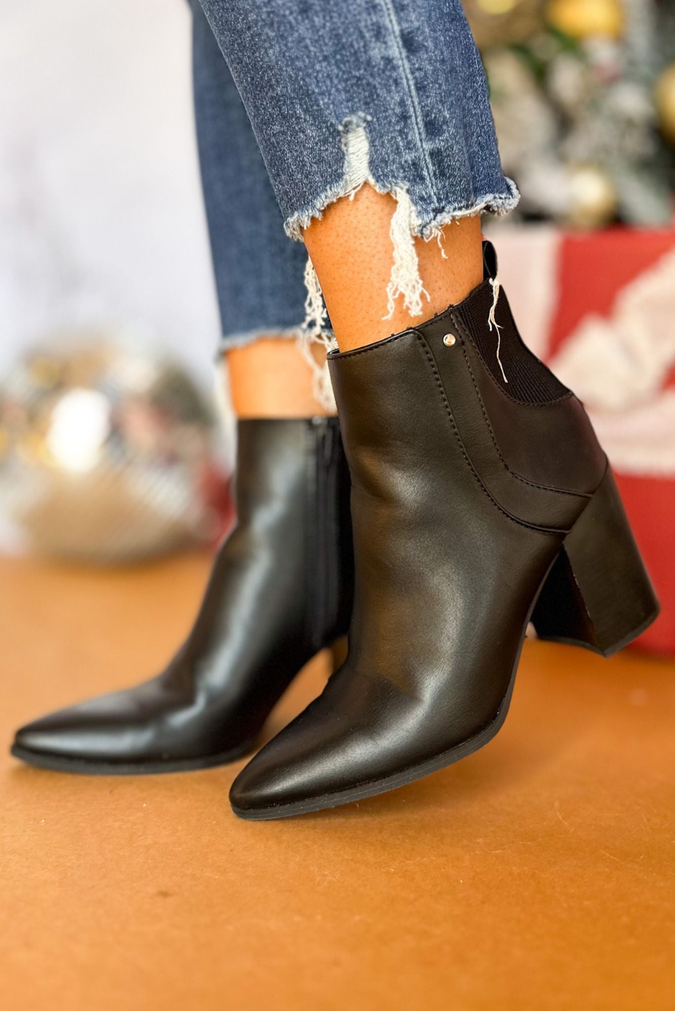  Black Pull On Pointed Toe Block Heel Bootie, must have bootie, must have shoe, elevated shoe, elevated bootie, must have style, shop style your senses by mallory fitzsimmons