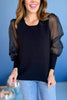 Black Mixed Material Long Puffed Sleeve Top, must have top, must have style, office style, winter fashion, elevated style, elevated top, mom style, work top, shop style your senses by mallory fitzsimmons