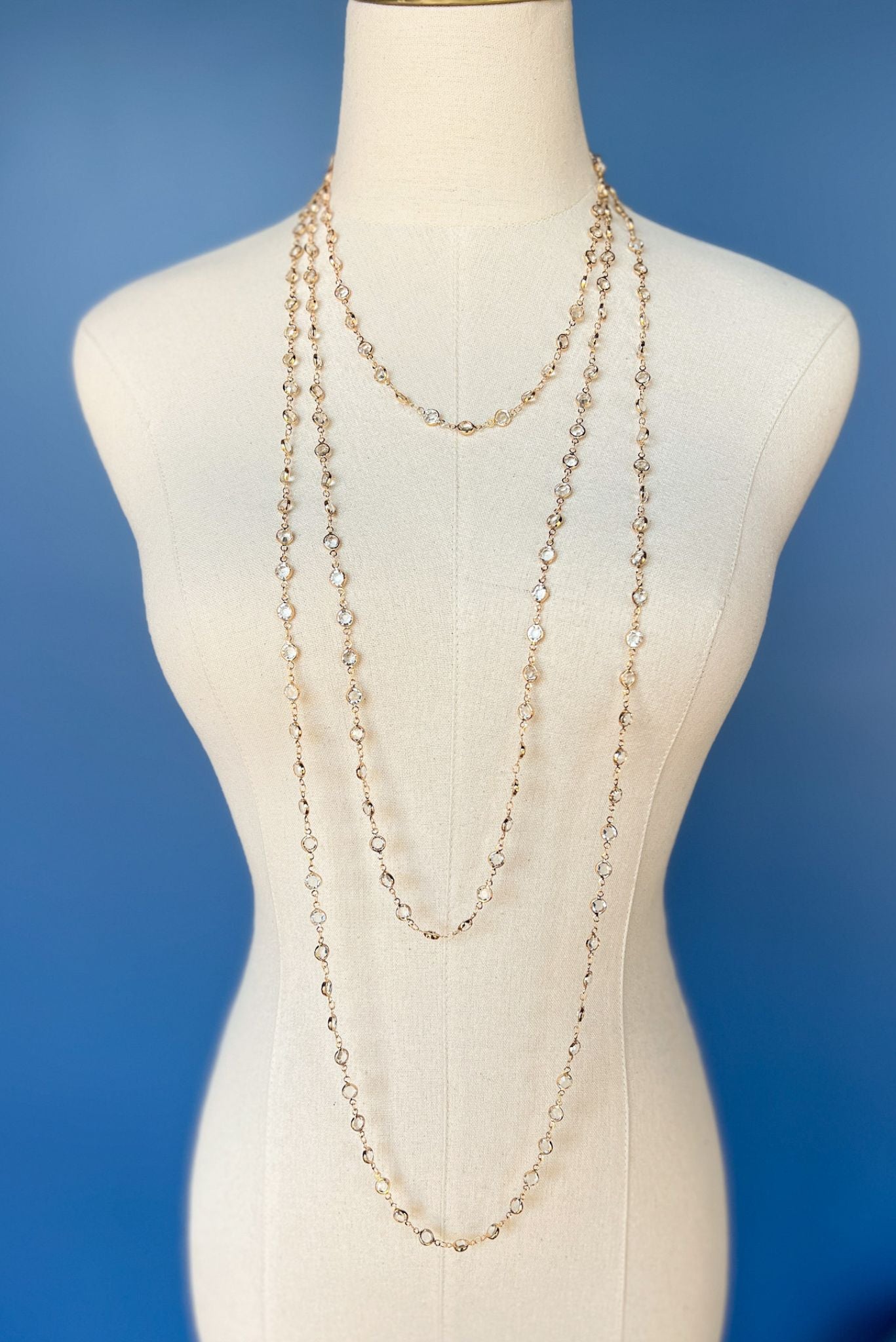 Gold Round Lucite Link Longer Length Necklace