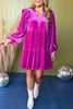 Magenta Velvet Tiered Ruffled Shoulder Long Sleeve Dress *FINAL SALE* *Final Sale*, must have dress, must have style, fall style, fall fashion, elevated style, elevated dress, mom style, fall collection, fall dress, shop style your senses by mallory fitzsimmons