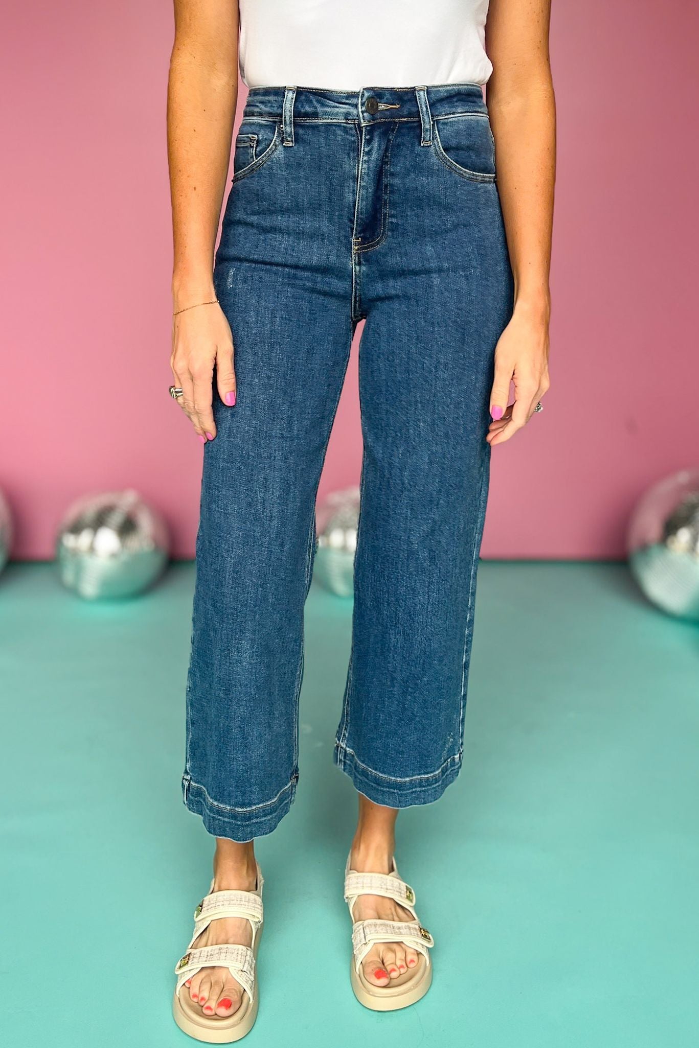 Risen Medium Wash High Rise Wide Leg Ankle Jeans *FINAL SALE* – SSYS