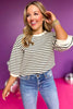 Black Striped Three-Quarter Sleeve Drop Shoulder Top, must have top, must have style, office style, spring fashion, elevated style, elevated top, mom style, work top, shop style your senses by mallory fitzsimmons