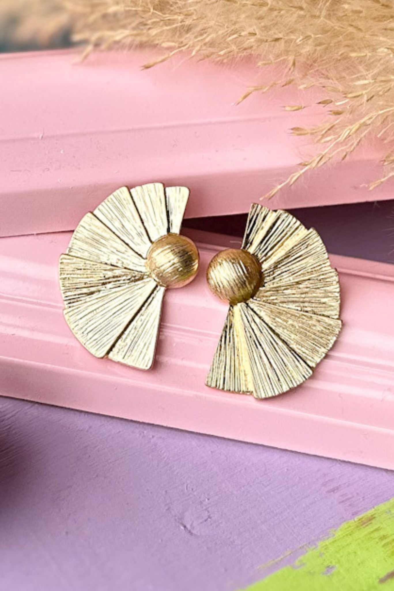 Gold Textured Half Fan Stud Earrings, accessory, earrings, elevated earrings, must have earrings, shop style your senses by mallory fitzsimmons