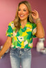 Green Floral V Neck Band Collar Puff Sleeve Top, floral top, bright top, must have top, must have style, office style, spring fashion, elevated style, elevated top, mom style, work top, shop style your senses by mallory fitzsimmons, ssys by mallory fitzsimmons