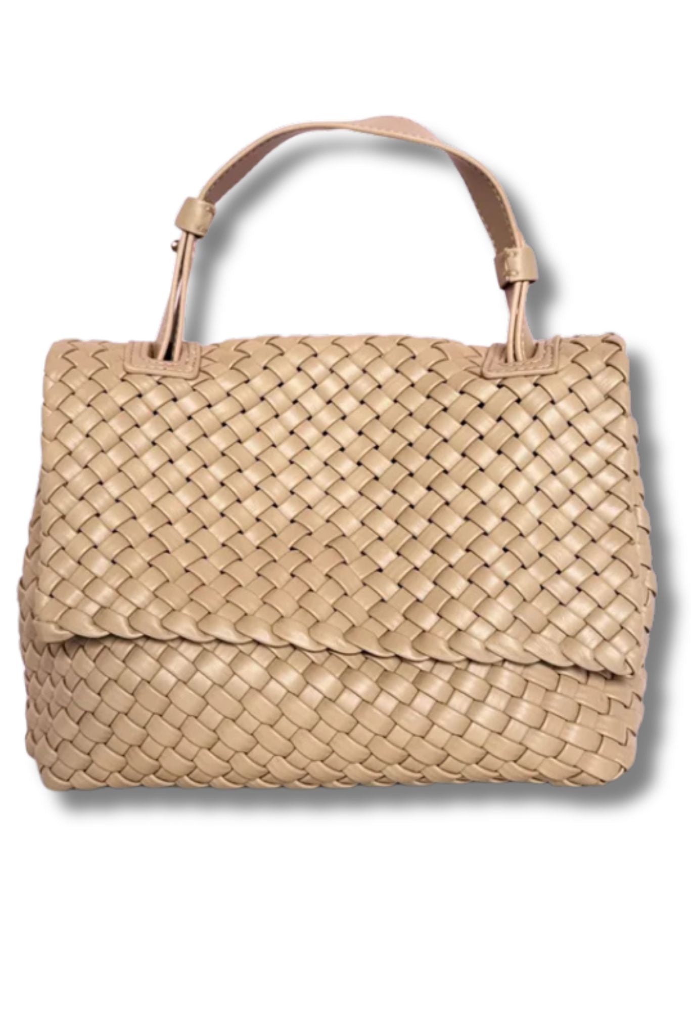 Beige Basket Weave Handle Purse