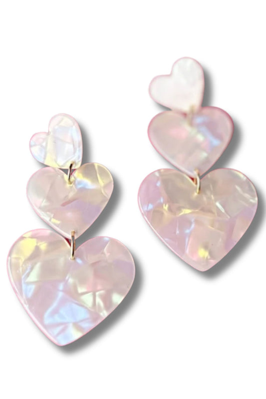 Iridescent Penny Triple Heart Acrylic Earrings *FINAL SALE*