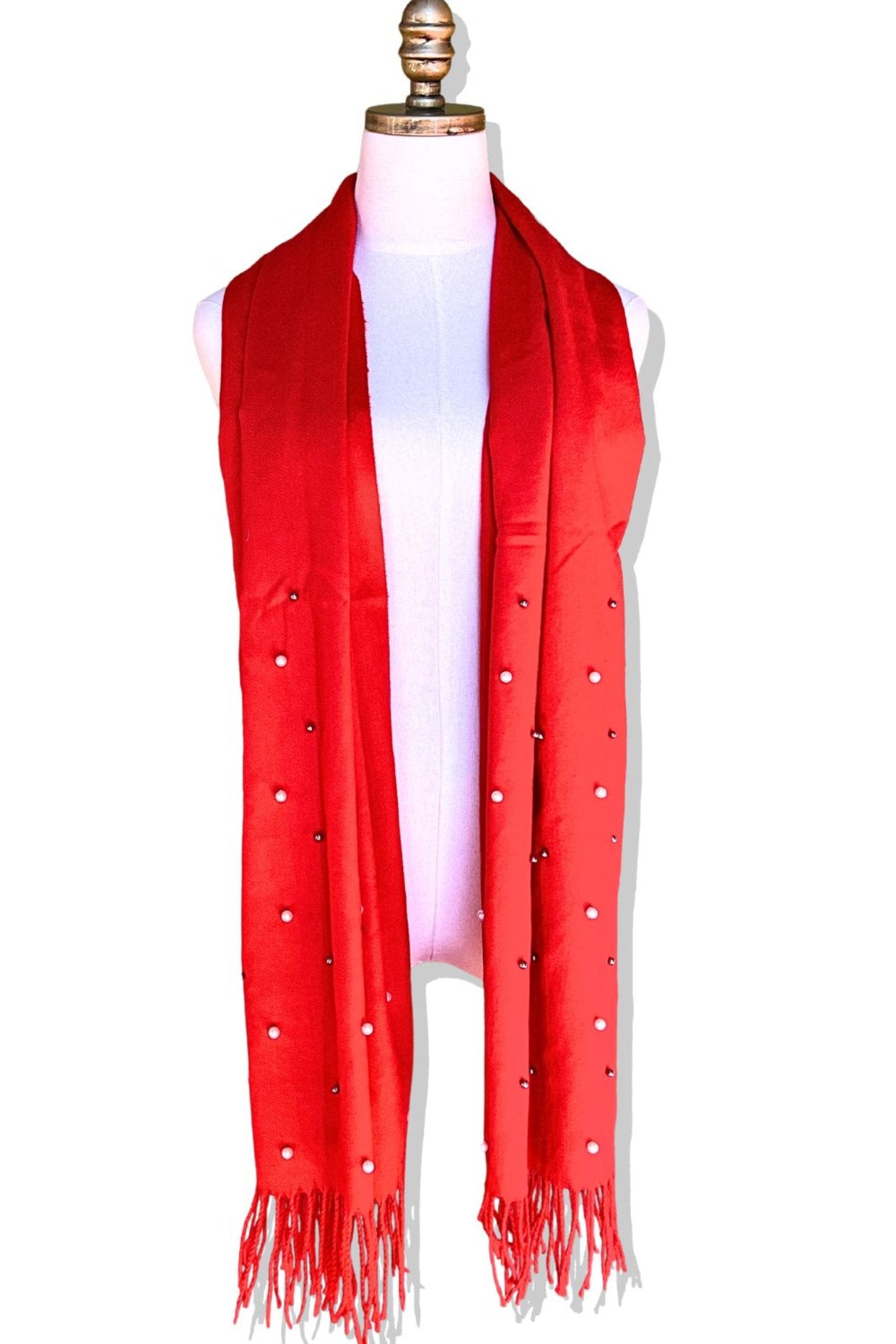 Red Pearl Embellished Scarf