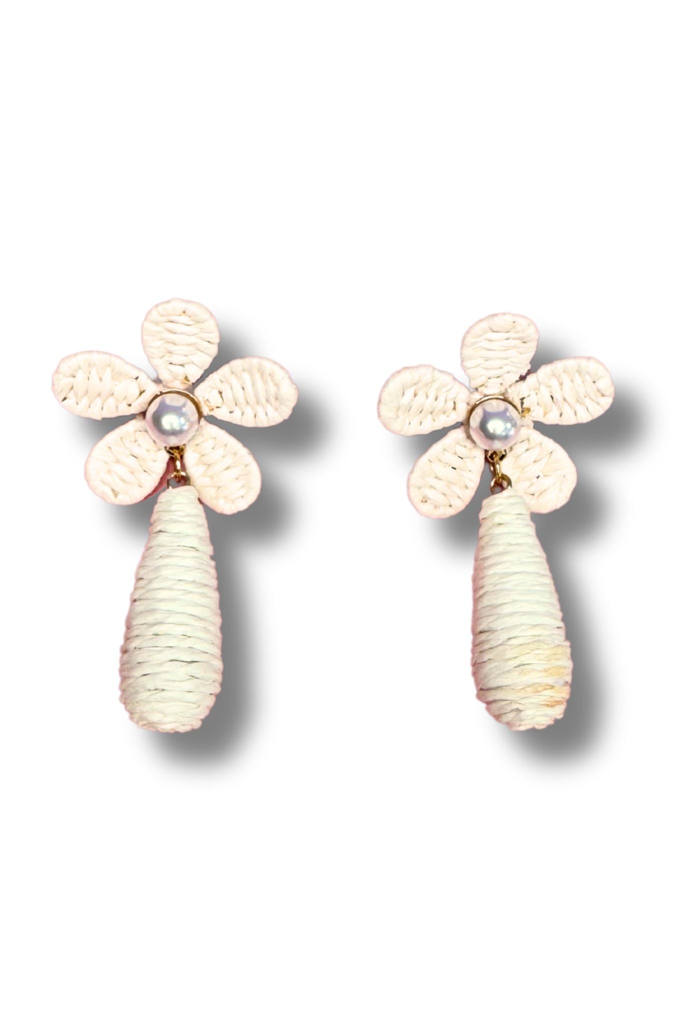 Ivory Flower Pearl Detail Rattan Earrings *FINAL SALE*