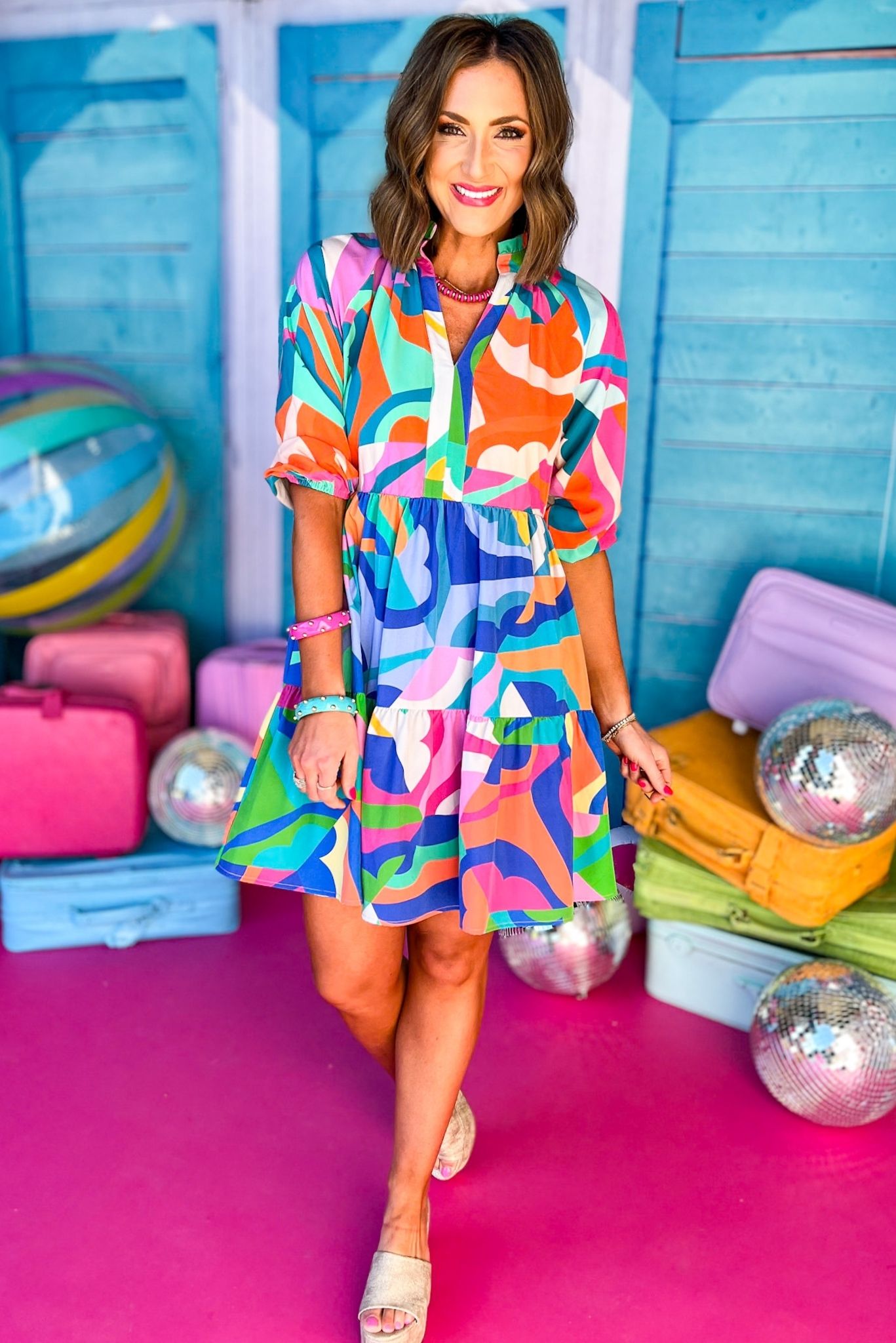 SSYS The Mix Print Tatum Dress In Multi, ssys the label, spring break dress, spring break style, spring fashion affordable fashion, elevated style, bright style, printed dress, mom style, shop style your senses by mallory fitzsimmons, ssys by mallory fitzsimmons
