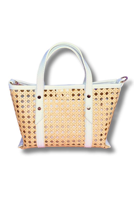 White Woven Basket Weave Double Handle Purse