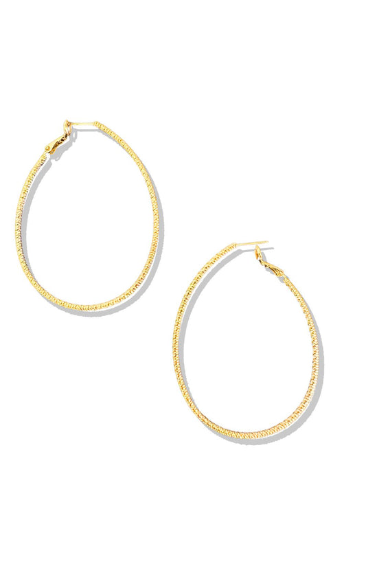 Gold Large Oval Textured Metal SSYS Signature Earrings