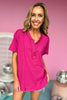 magenta Snap Button V Neck Raw Hem Top, BUTTON DETAIL, raw hem, easy fit, v neck, must have, shop style your senses by mallory fitzsimmons
