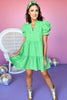 Green V Neck Puff Short Sleeve Tiered Dress, must have dress, green dress, st patricks day style, st patricks, elevated set, mom style, spring fashion, affordable fashion, shop style your senses by mallory fitzsimmons, ssys by mallory fitzsimmons