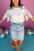 Off White Round Neck Short Sleeve Scallop Edge Lace Top, lace detail, trendy style, must have top, must have style, summer style, spring fashion, elevated style, elevated top, mom style, shop style your senses by mallory fitzsimmons, ssys by mallory fitzsimmons  Edit alt text