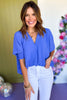  Blue Boxy Collared Smocked Sleeve Cuffs Blouse, must have top, must have style, office style, spring fashion, elevated style, elevated top, mom style, work top, shop style your senses by mallory fitzsimmons