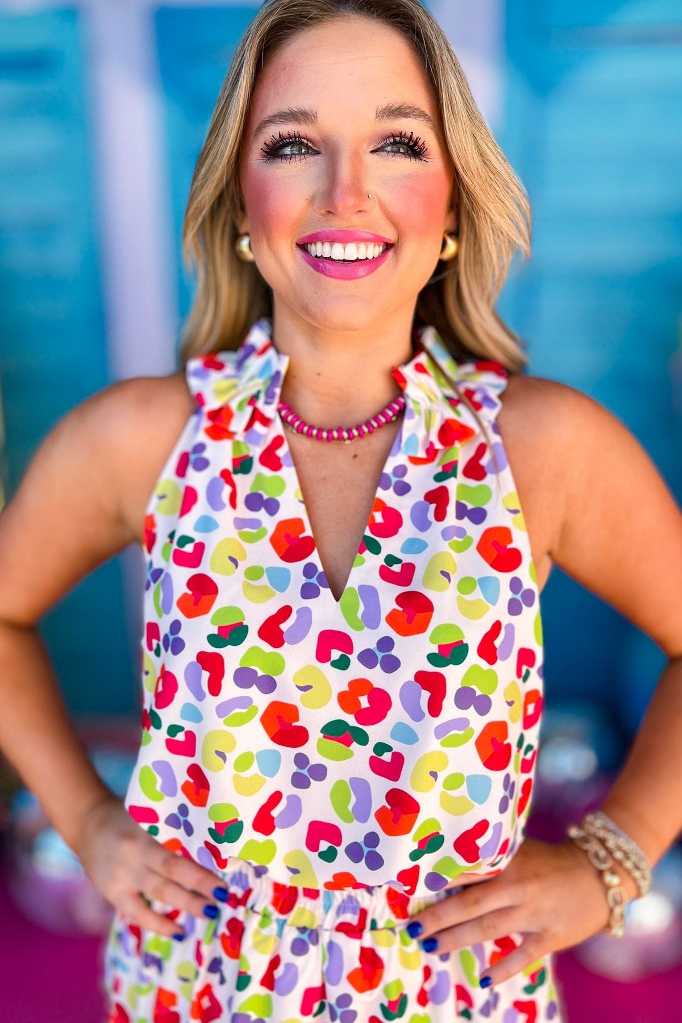 SSYS The Margot Sleeveless Top In Animal, ssys the label, spring break top, spring break style, spring fashion affordable fashion, elevated style, bright style, printed top, mom style, shop style your senses by mallory fitzsimmons, ssys by mallory fitzsimmons