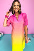 emily mccarthy pink multi split neck caftan, unique piece, ombre, elevated quality, summer style, bright colors, shop style your senses by mallory fitzsimmons