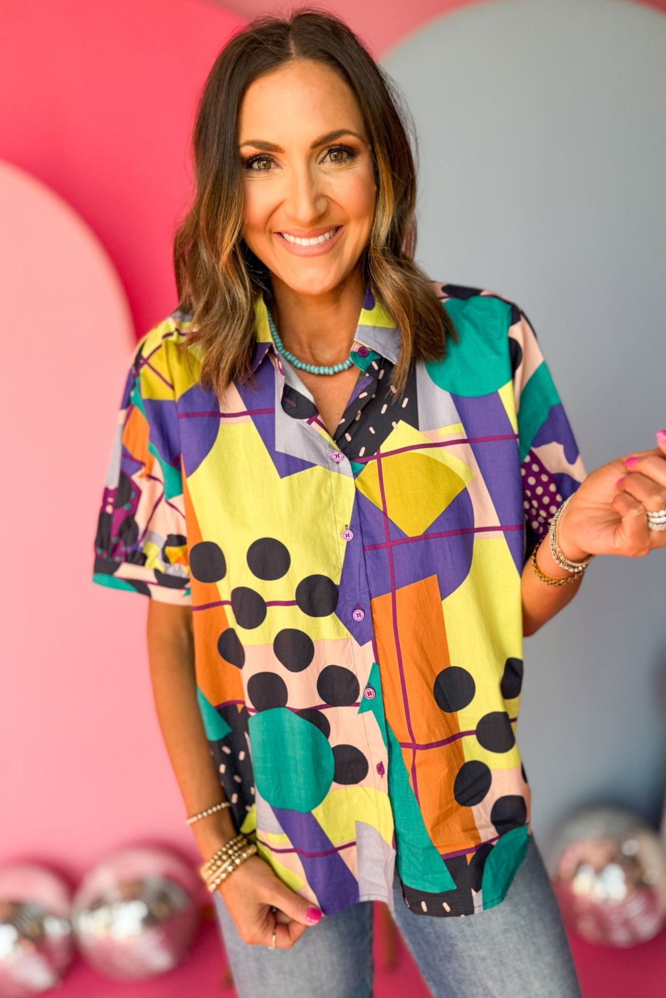 Purple Multi Abstract Collared Button Up Short Sleeve Top, printed top, must have top, must have style, office style, spring fashion, elevated style, elevated top, mom style, work top, shop style your senses by mallory fitzsimmons