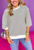 Black Striped Three-Quarter Sleeve Drop Shoulder Top, must have top, must have style, office style, spring fashion, elevated style, elevated top, mom style, work top, shop style your senses by mallory fitzsimmons