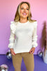 Ivory Crew Neck Sweater With Shoulder Ruffle, ruffle sweater, mom style, elevated style, must have, shop style your senses by mallory fitzsimmons