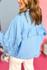 Blue Ruffle Back Button Front Pocket Detail Top, must have top, must have style, office style, spring fashion, elevated style, elevated top, mom style, work top, shop style your senses by mallory fitzsimmons