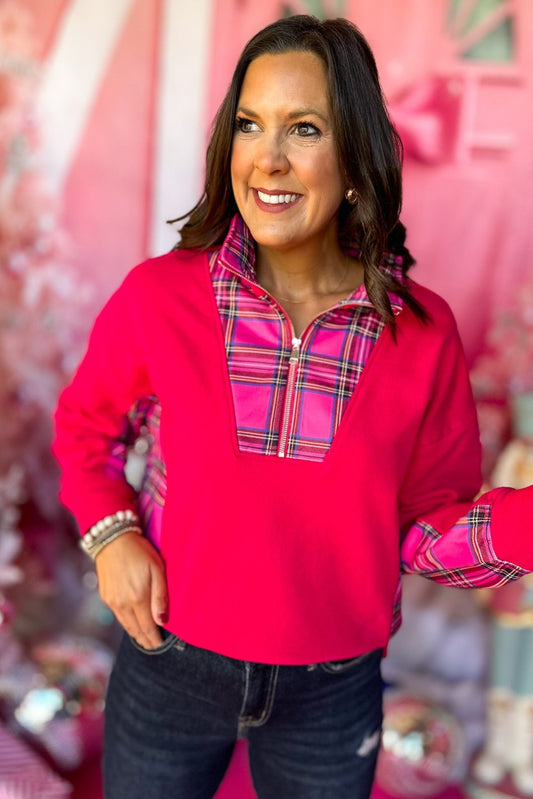 SSYS The Willow Pullover In Pink Tartan Plaid, must have pullover, must have style, comfy style, holiday style, holiday fashion, affordable fashion, elevated pullover, elevated style, mom style, must have basic, elevated basic, shop style your senses by mallory fitzsimmons