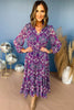 Purple Abstract Printed Tie Waist Flutter Long Sleeve Midi Dress, must have dress, must have print, elevated style, mom style, fall style, fall dress, fall must have, shop style your senses by mallory fitzsimmons