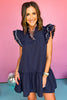 Navy Scallop Trim Detail Ruffled Sleeve Dress, scallop detail, must have dress, must have style, weekend style, brunch style, spring fashion, elevated style, elevated style, mom style, shop style your senses by mallory fitzsimmons, ssys by mallory fitzsimmons