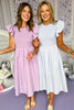 Lilac Dropped Waist Ruffle Shoulder Midi Dress, spring dress, elevated dress, must have dress, mothers day dress, special occasion dress, spring style, summer style, church dress, mom style, shop style your senses by Mallory Fitzsimmons, ssys by Mallory Fitzsimmons  Edit alt text