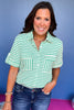 Green Striped Collared Button Up Front Pocket Top, top, collared top, button up top, front pocket top, green striped top, green striped collared top, green striped button up top, green striped front pocket top, must have top, elevated top, elevated style, summer top, summer style, Sailing Through Summer, Shop Style Your Senses by Mallory Fitzsimmons, SSYS by Mallory Fitzsimmons