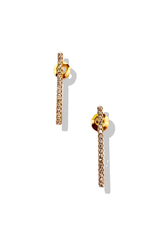 Gold 18K Dipped Rhinestone Paved Bar Stud Earrings