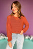 Rust Open Knit Drop Shoulder Sweater Top, top, open knit top, drop shoulder top, sweater top, long sleeve top, rust top, rust open knit top, rust drop shoulder top, rust sweater top, rust long sleeve top, must have top, must have sweater, elevated top, elevated sweater, elevated style, Shop Style Your Senses by Mallory Fitzsimmons, SSYS by Mallory Fitzsimmons