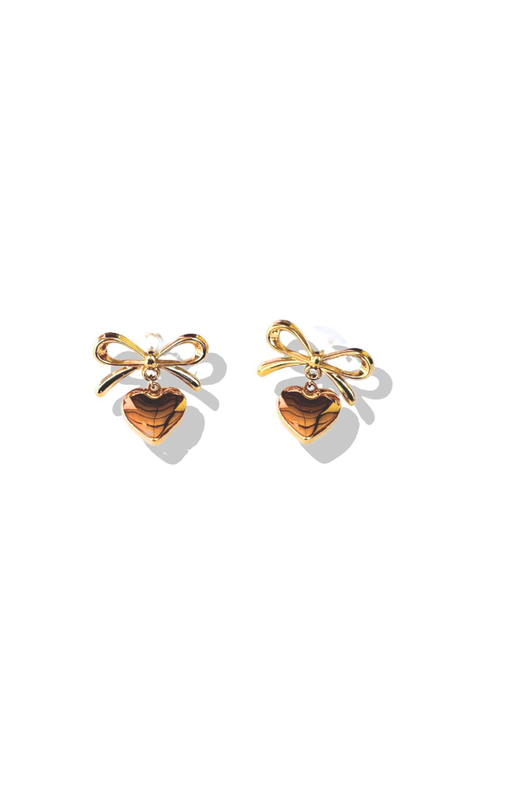 Gold Bow Heart Post Earrings