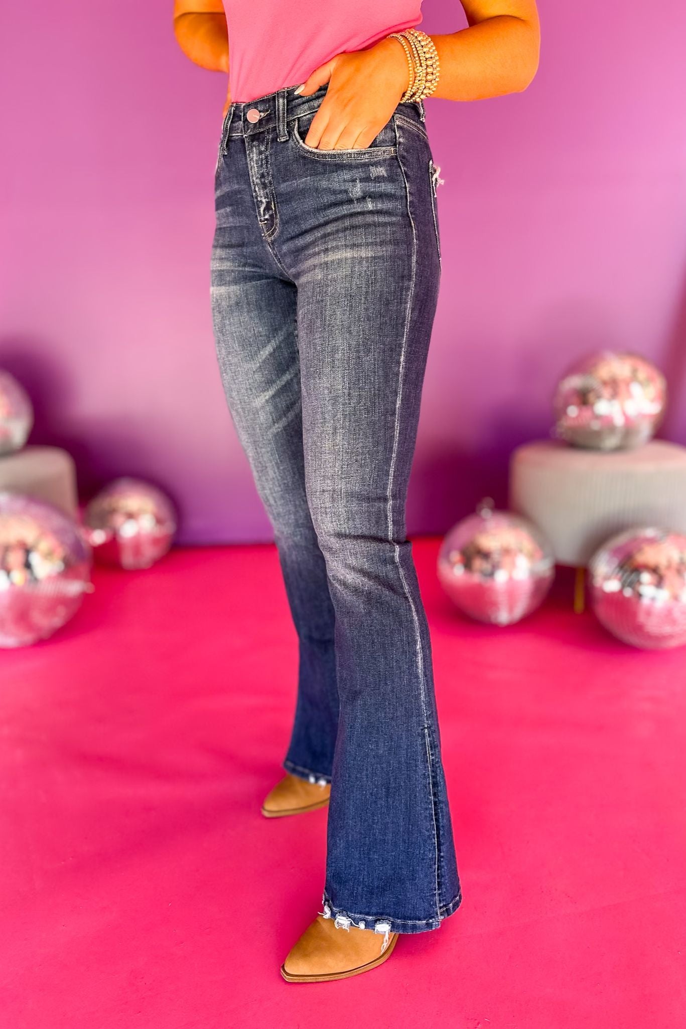 Mica Dark Wash Mid Rise Split Flare Jeans – Shop Style Your Senses