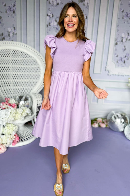  Lilac Dropped Waist Ruffle Shoulder Midi Dress, spring dress, elevated dress, must have dress, mothers day dress, special occasion dress, spring style, summer style, church dress, mom style, shop style your senses by Mallory Fitzsimmons, ssys by Mallory Fitzsimmons 