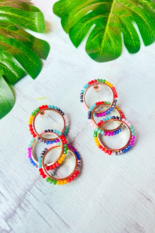 Colorful Faceted Bead Triple Circle Link Earrings, accessories, earrings, shop style your senses by mallory fitzsimmons