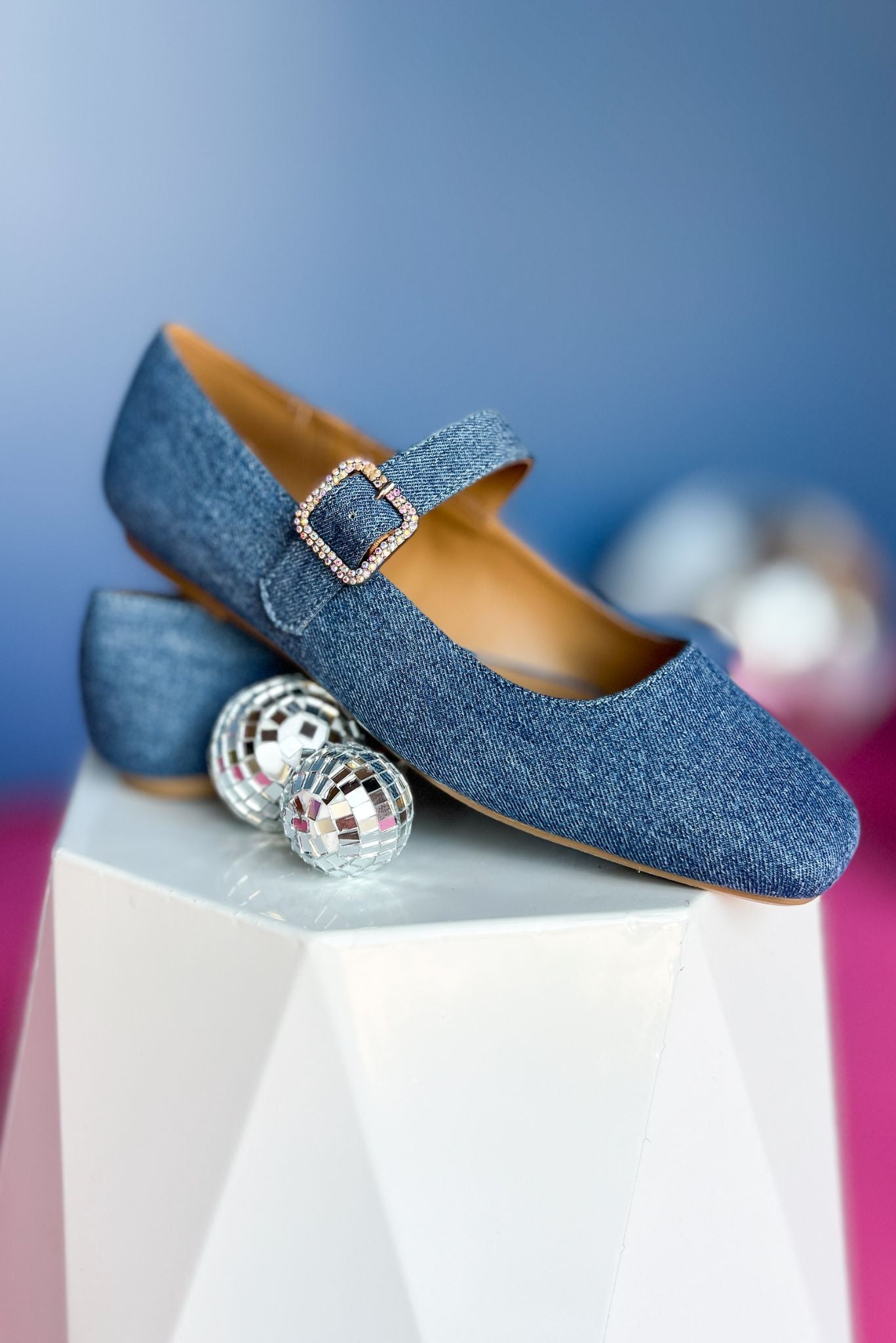 Denim Blue Rhinestone Buckle Ballet Flat Shoes FINAL SALE Shop Style Your Senses