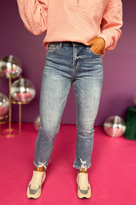  Mica Light Wash High Rise Straight Leg Side Slit Distressed Hem Jeans, must have jeans, must have style, must have comfortable style, spring fashion, spring style, street style, mom style, elevated comfortable, elevated style, shop style your senses by mallory fitzsimmons